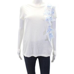 No21 Womens Cotton Floral Embroidered Print Short Sleeve T-Shirt White Size 40